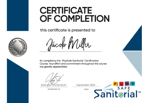 Play-Safe Sanitorial Example Certificate