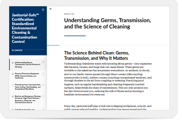 Course content example with table of contents and course content. 